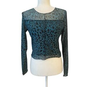 Kirious Womens NWT Blue Animal Print Mesh Sheer Top